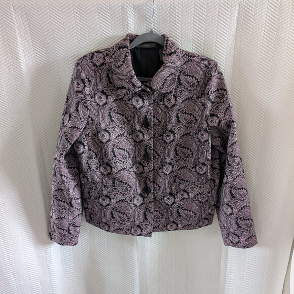 Liz Claiborne Purple Paisley Jacquard Blazer Snap Buttons Size Large Vintage - Picture 2 of 15